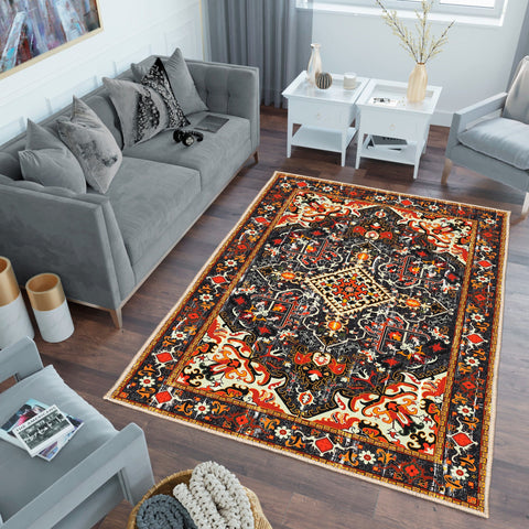 Kilim Pattern Carpet|Anatolian Floor Covering|Ethnic Area Rug|Southwestern Non-Slip Carpet|Farmhouse Carpet|Rug Design Machine-Washable Rug