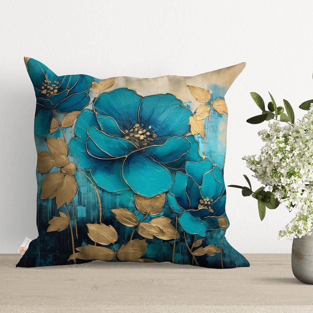 Floral Art Pillow Cover|Daisy Cushion Case|Sofa Throw Pillow|Turquoise Flower Pillowtop|Boho Bedding Decor|Cozy Pillowcase|Outdoor Cushion