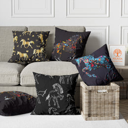 Horse Print Pillow Cover|Floral Horse Illustration Cushion Case|Decorative Throw Pillowtop|Animal Print Home Decor|Farmhouse Style Gift
