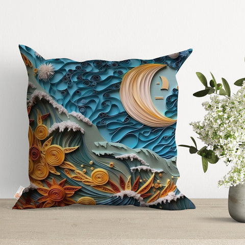 Sailing Ship Cushion Case|Nautical Pillow Cover|Coastal Home Decor|Starfish Throw Pillow Case|Navy Marine Cushion|Sea Wave Outdoor Pillow