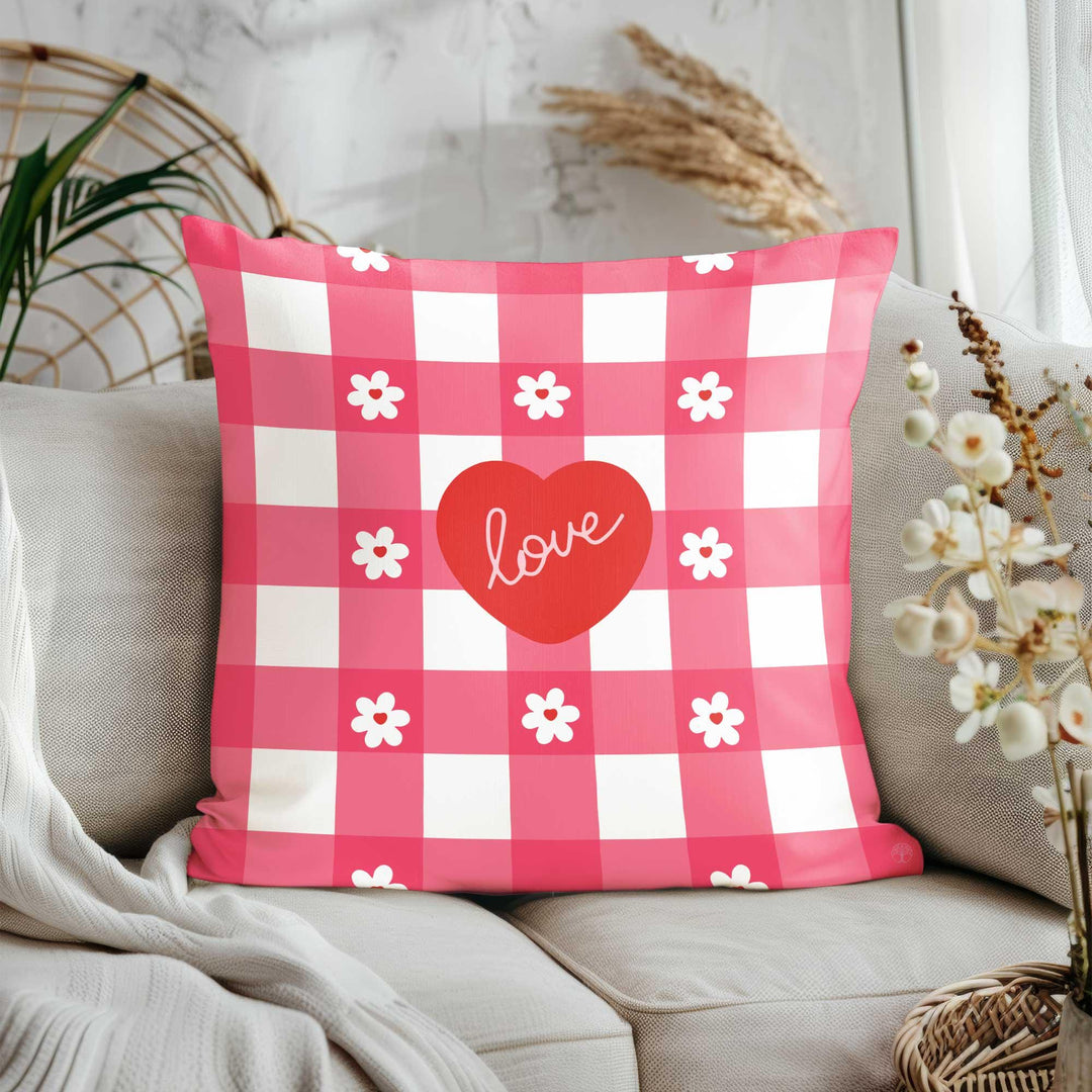 Plaid Valentine Pillowtop|Love Print Romantic Pillowcase|Red Heart Design 14 February Cushion Cover|V-Day Cushion Case|Decorative Pillow