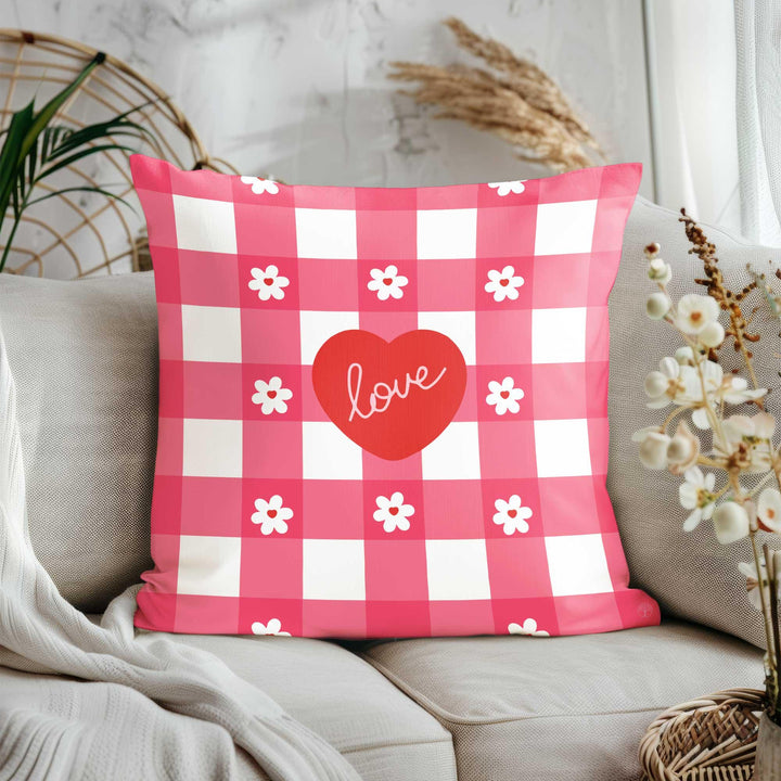 Plaid Valentine Pillowtop|Love Print Romantic Pillowcase|Red Heart Design 14 February Cushion Cover|V-Day Cushion Case|Decorative Pillow