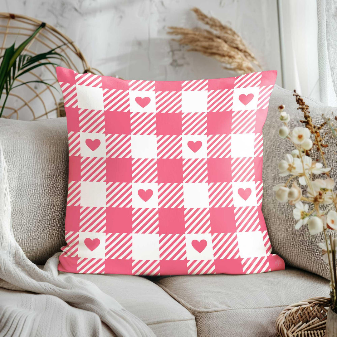 Plaid Valentine Pillowtop|Love Print Romantic Pillowcase|Red Heart Design 14 February Cushion Cover|V-Day Cushion Case|Decorative Pillow