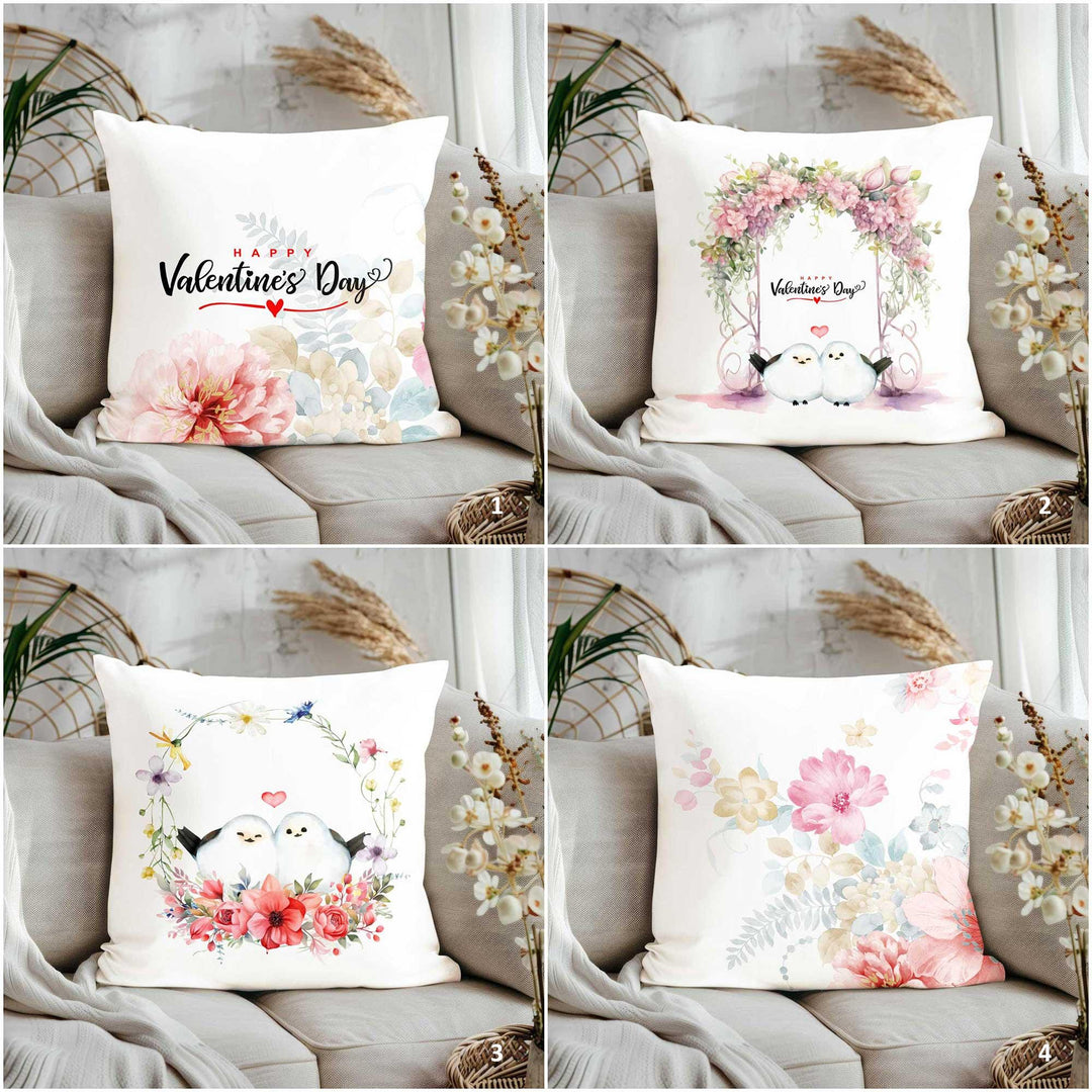 Bird Print Love Pillowcase|Floral Romantic Pillow Cover|V-Day Cushion Cover|Best Gift for Her|Happy Valentine's Day Sofa Pillowtop