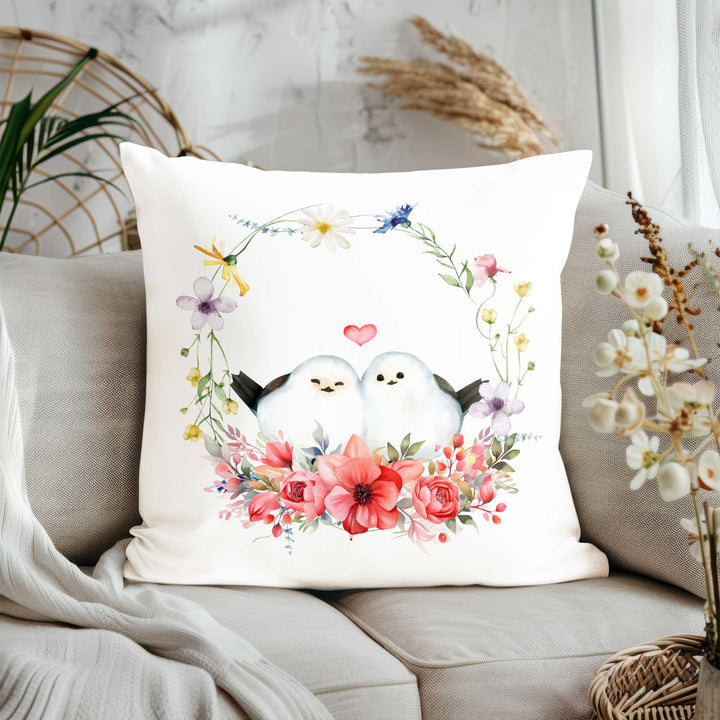 Bird Print Love Pillowcase|Floral Romantic Pillow Cover|V-Day Cushion Cover|Best Gift for Her|Happy Valentine's Day Sofa Pillowtop
