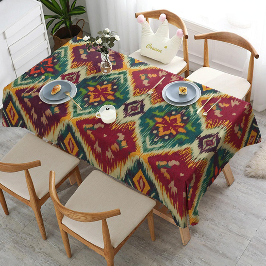 Tribal Table Cover|Geometric Tablecloth|Bold Table Cover|Colorful Ikat Decor|Bohemian Style Decor|Diamond Tabletop|Rustic Tablecloth
