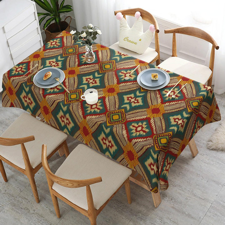 Tribal Table Cover|Bold Table Cover|Diamond Tabletop|Colorful Ikat Decor|Geometric Tablecloth|Bohemian Style Decor|Rustic Tablecloth