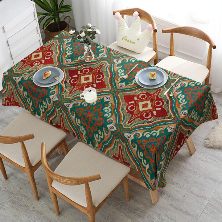 Tribal Table Cover|Bold Table Cover|Diamond Tabletop|Colorful Ikat Decor|Geometric Tablecloth|Bohemian Style Decor|Rustic Tablecloth