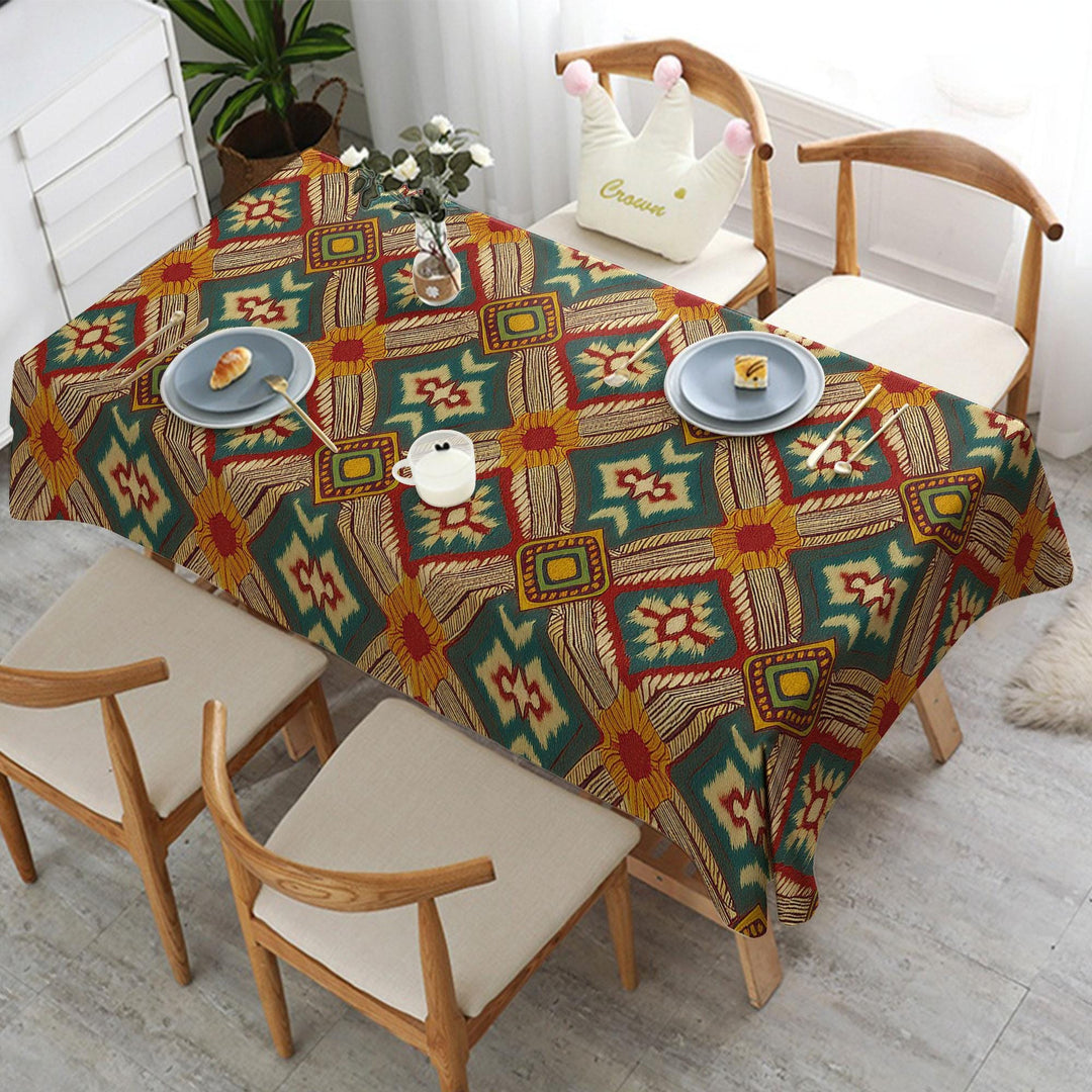 Tribal Table Cover|Bold Table Cover|Diamond Tabletop|Colorful Ikat Decor|Geometric Tablecloth|Bohemian Style Decor|Rustic Tablecloth
