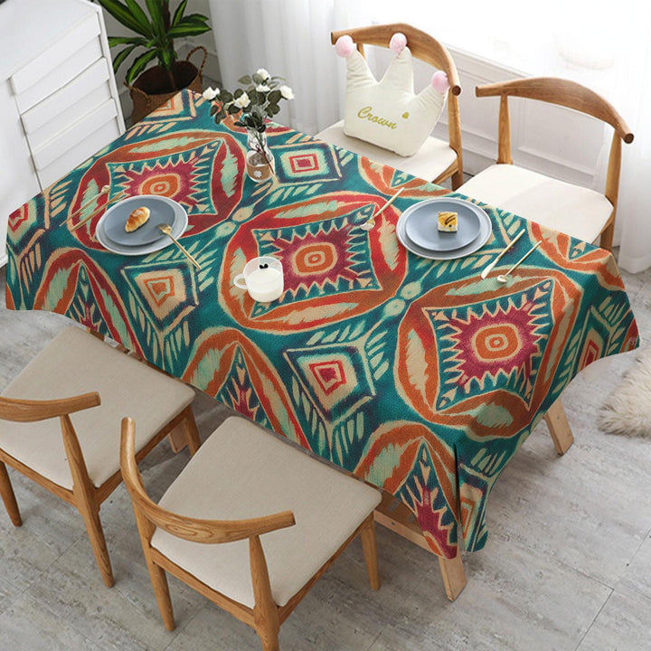 Rustic Tablecloth|Bohemian Style Decor|Geometric Tablecloth|Colorful Ikat Decor|Bold Table Cover|Tribal Table Cover|Diamond Tabletop