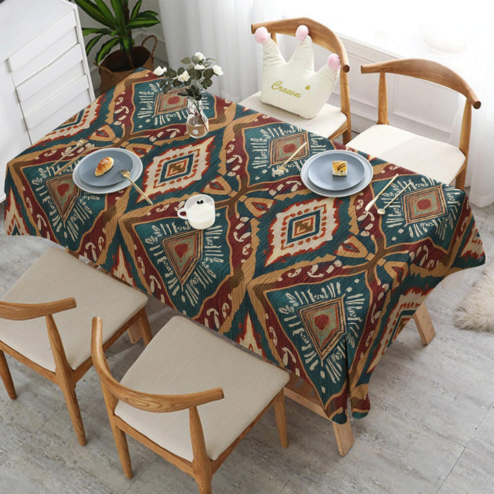 Rustic Tablecloth|Bohemian Style Decor|Geometric Tablecloth|Colorful Ikat Decor|Bold Table Cover|Tribal Table Cover|Diamond Tabletop