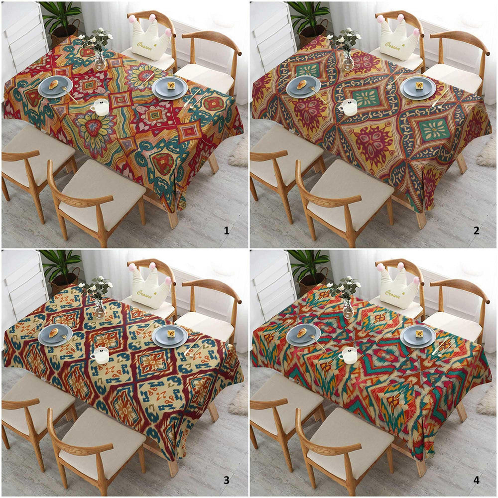Kitchen Tablecloth|Rustic Tablecloth|Rectangle Tablecloth|Bohemian Style Decor|Dining Table Decor|Diamond Tabletop|Colorful Ikat Decor