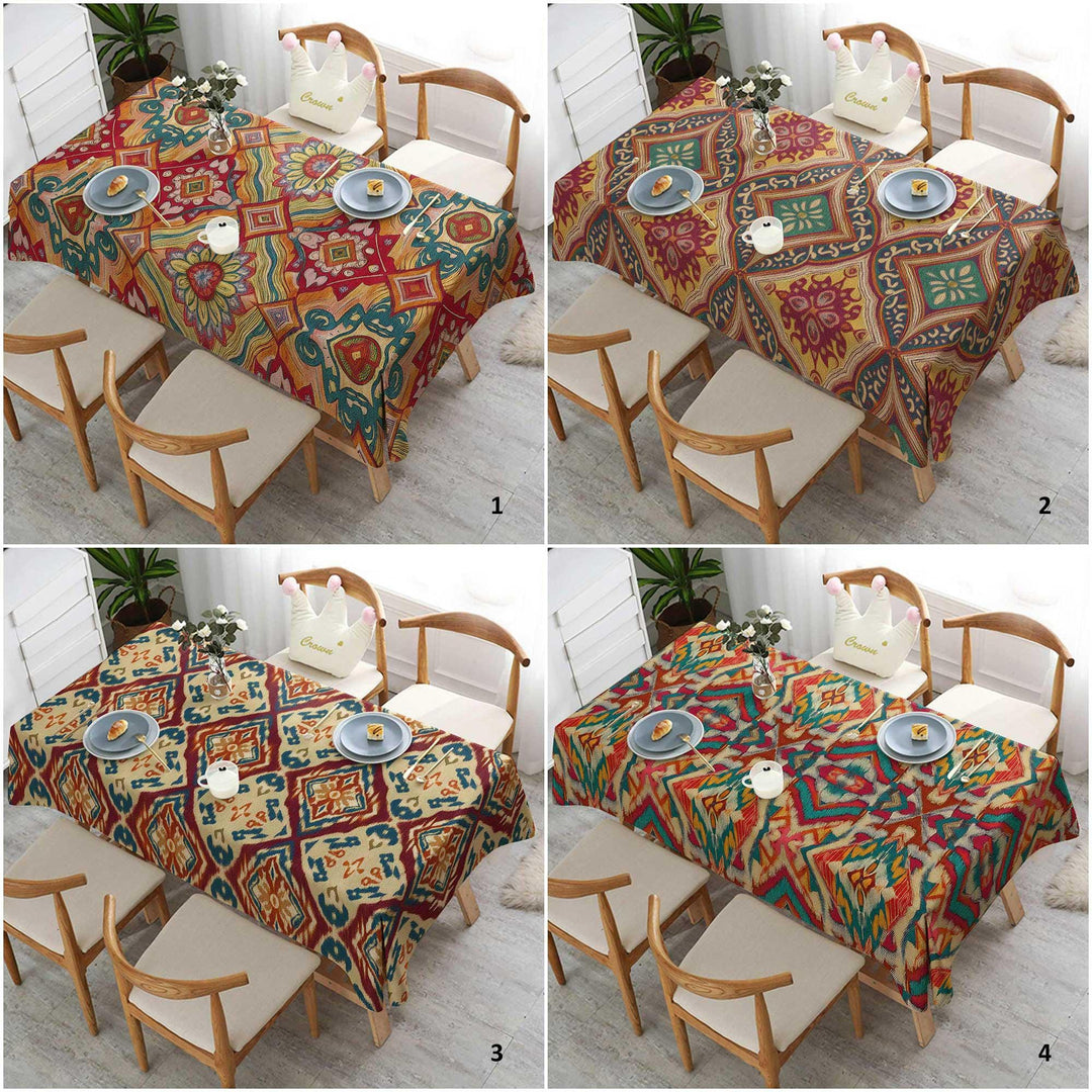 Kitchen Tablecloth|Rustic Tablecloth|Rectangle Tablecloth|Bohemian Style Decor|Dining Table Decor|Diamond Tabletop|Colorful Ikat Decor