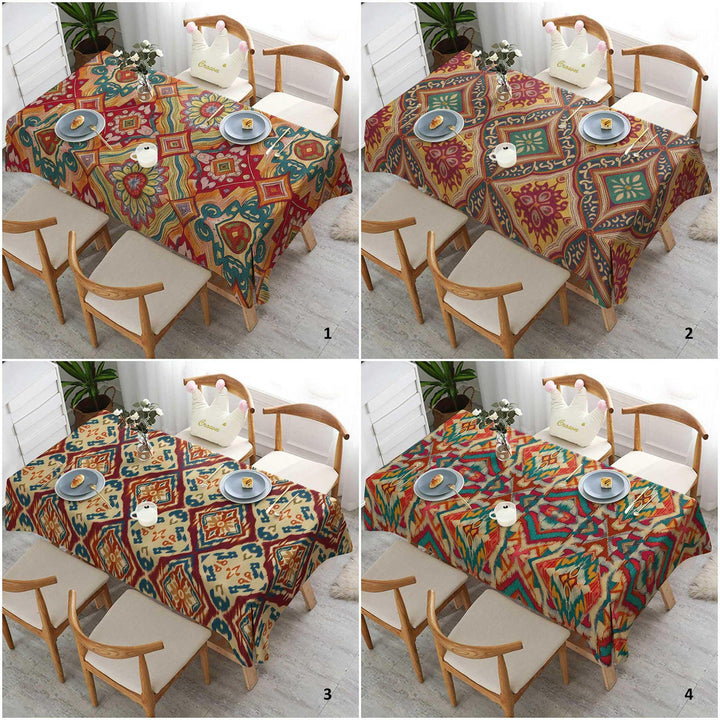 Kitchen Tablecloth|Rustic Tablecloth|Rectangle Tablecloth|Bohemian Style Decor|Dining Table Decor|Diamond Tabletop|Colorful Ikat Decor