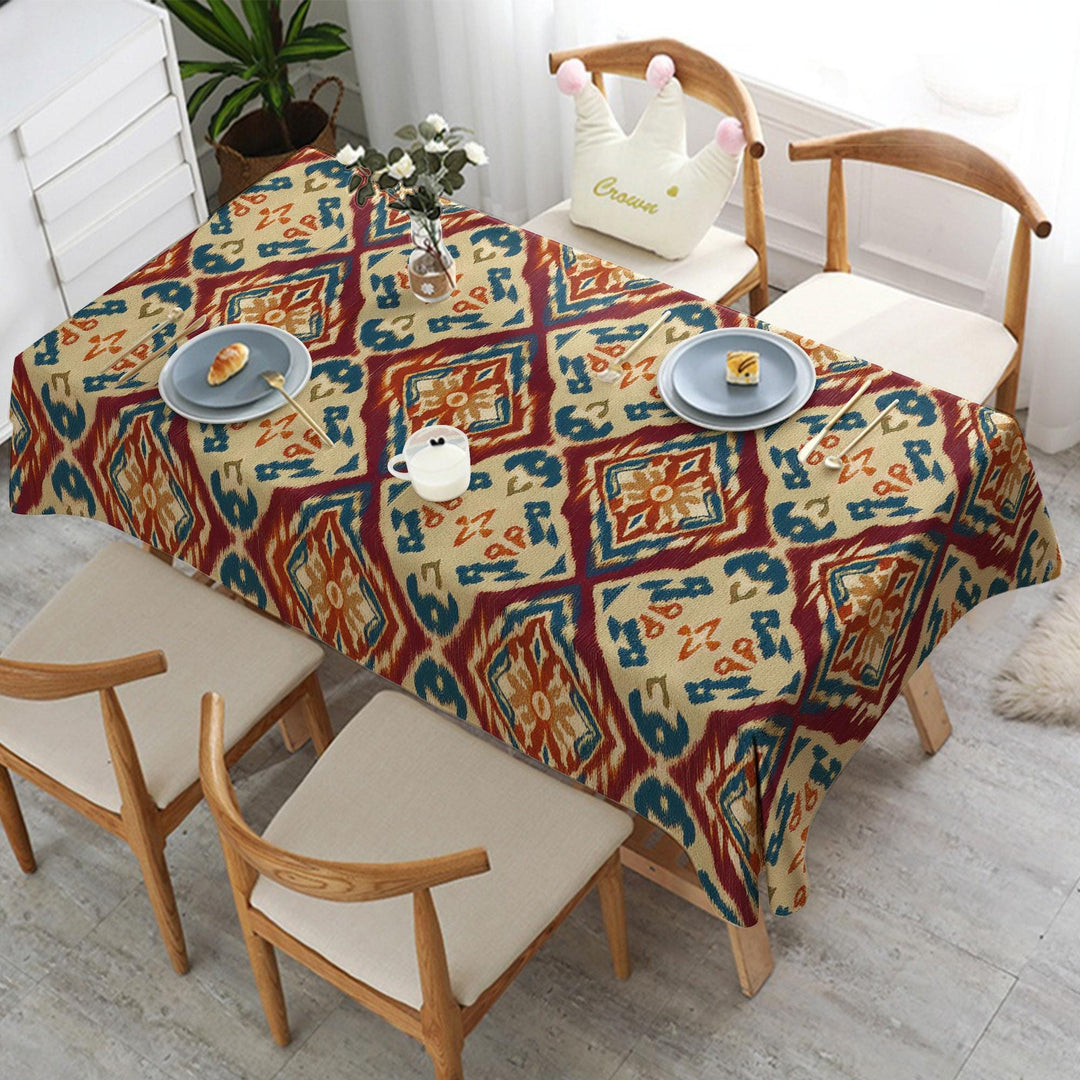 Kitchen Tablecloth|Rustic Tablecloth|Rectangle Tablecloth|Bohemian Style Decor|Dining Table Decor|Diamond Tabletop|Colorful Ikat Decor