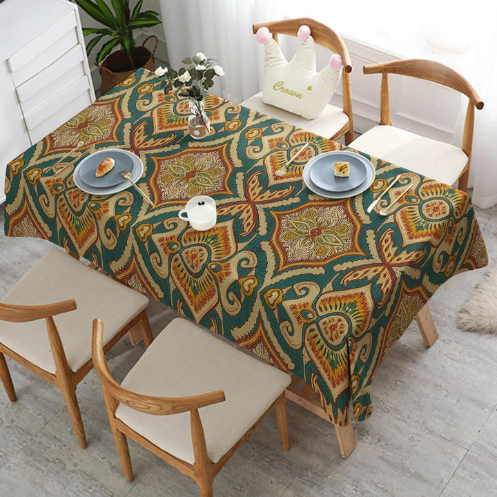 Diamond Tabletop|Rustic Tablecloth|Bohemian Style Decor|Farmhouse Tablecloth|Colorful Ikat Decor|Rug Design Table|Rectangle Tablecloth