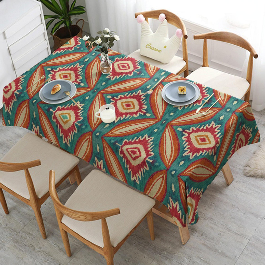 Diamond Tabletop|Rustic Tablecloth|Bohemian Style Decor|Farmhouse Tablecloth|Colorful Ikat Decor|Rug Design Table|Rectangle Tablecloth