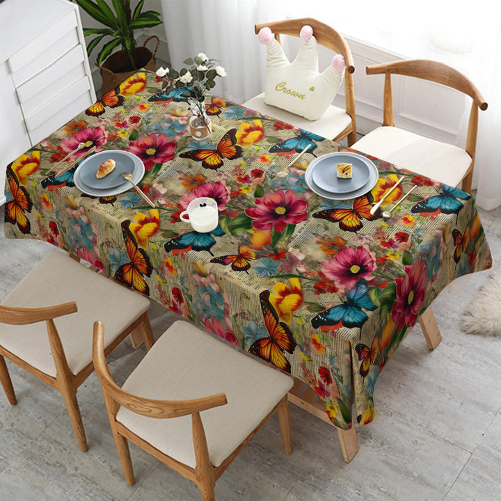Butterfly Print Floral Tablecloth|Printed Tablecloth|Rustic Tablecloth|Dining Table Decor|Farmhouse Table Top|Summer Trend Table