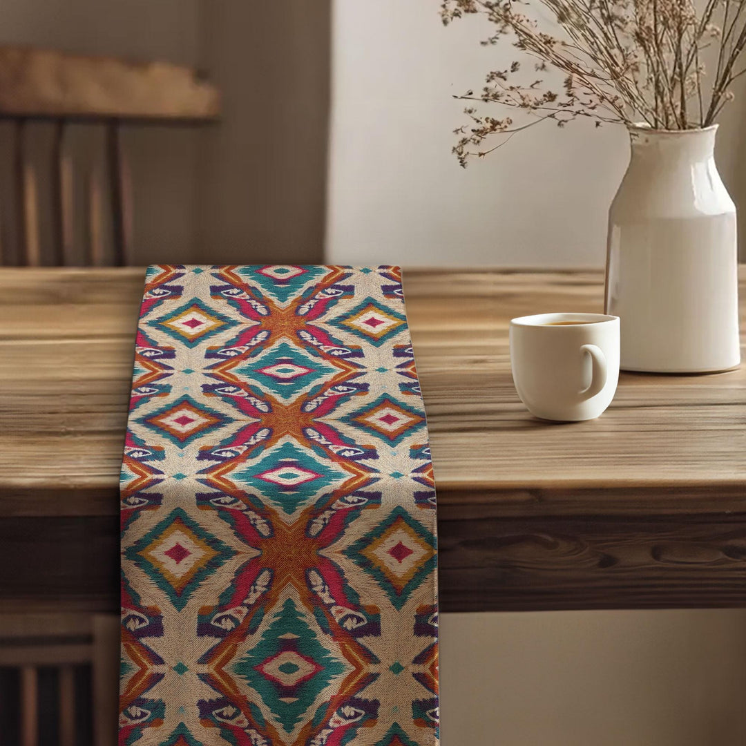 Bohemian Tabletop|Tribal Table Runner|Traditional Runner|Southwestern Decor|Bold Ikat Table|Aztec Inspired Decor|Farmhouse Tablecloth