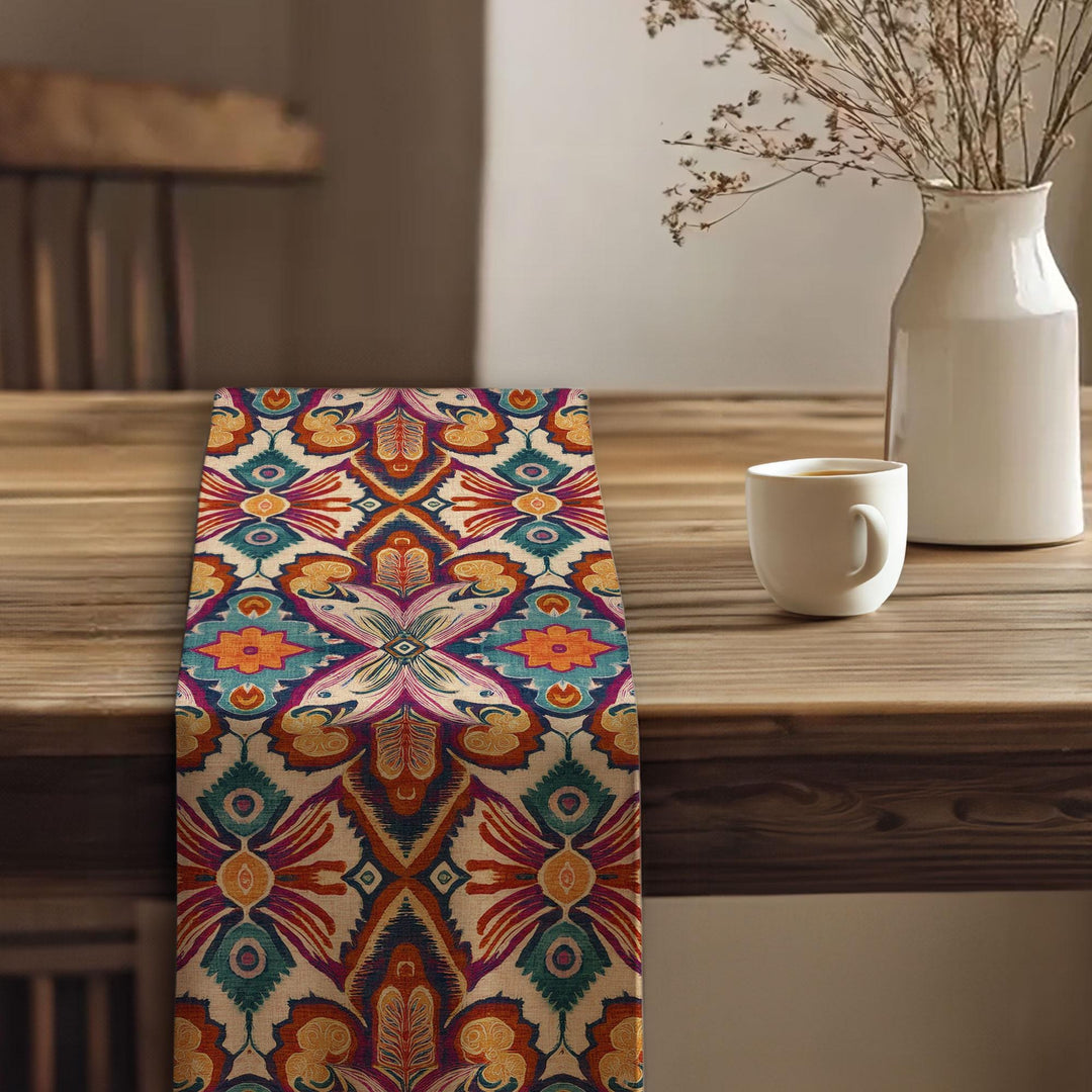 Bohemian Tabletop|Tribal Table Runner|Traditional Runner|Southwestern Decor|Bold Ikat Table|Aztec Inspired Decor|Farmhouse Tablecloth
