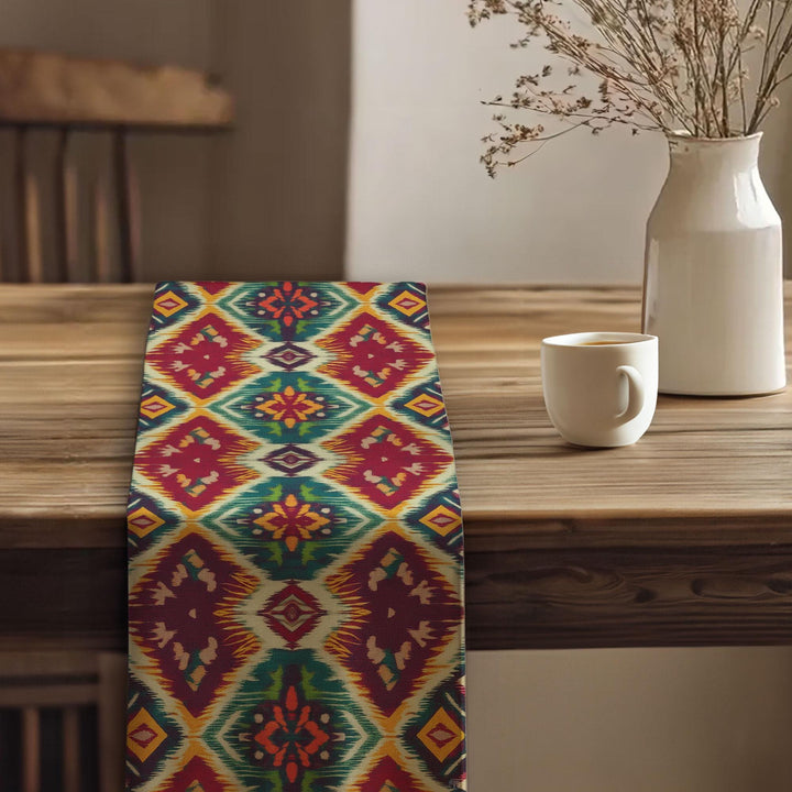 Traditional Runner|Aesthetic Tabletop|Rustic Tribal Decor|Southwestern Runner|Tribal Look Runner|Colorful Ethnic Decor|Vivid Geometric Print
