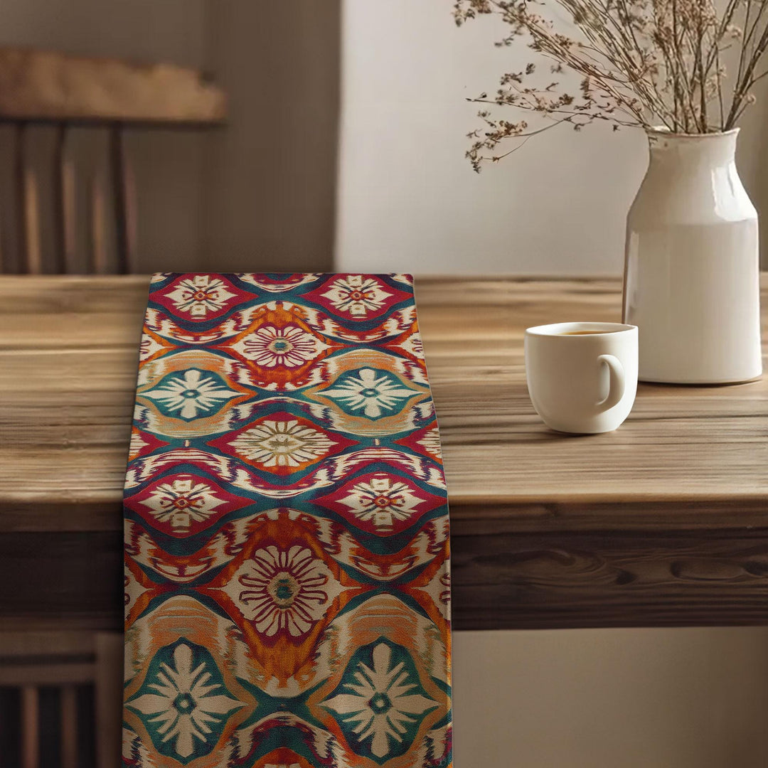 Traditional Runner|Aesthetic Tabletop|Rustic Tribal Decor|Southwestern Runner|Tribal Look Runner|Colorful Ethnic Decor|Vivid Geometric Print