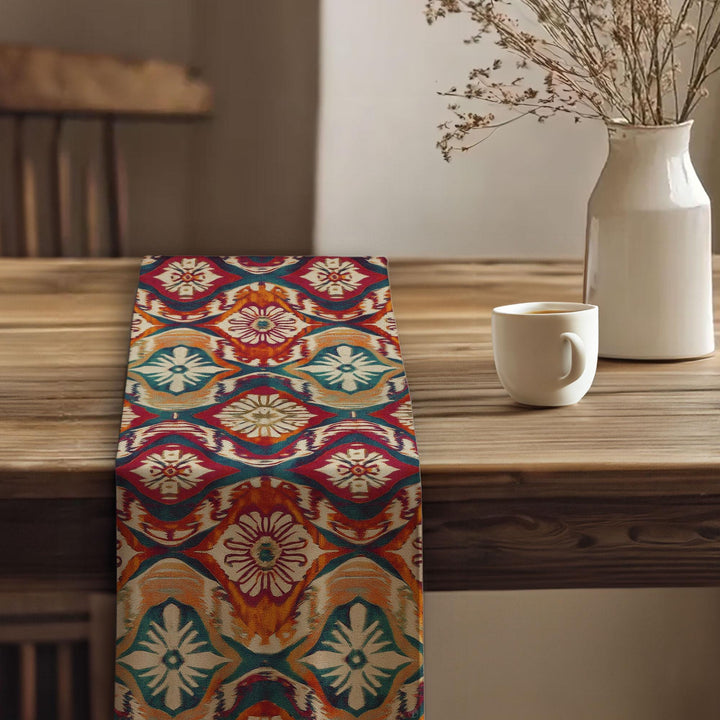 Traditional Runner|Aesthetic Tabletop|Rustic Tribal Decor|Southwestern Runner|Tribal Look Runner|Colorful Ethnic Decor|Vivid Geometric Print