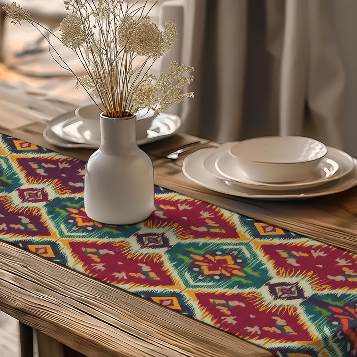Traditional Runner|Aesthetic Tabletop|Rustic Tribal Decor|Southwestern Runner|Tribal Look Runner|Colorful Ethnic Decor|Vivid Geometric Print