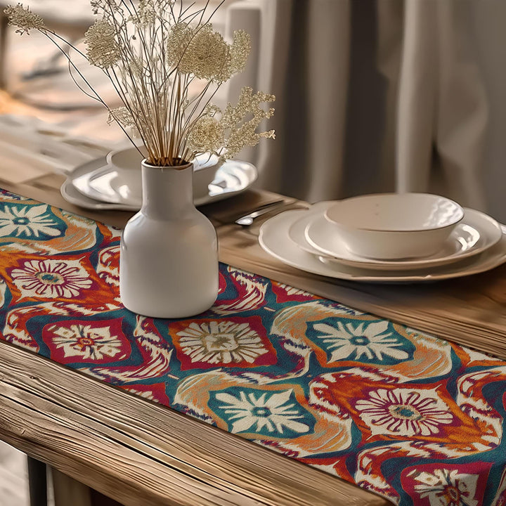 Traditional Runner|Aesthetic Tabletop|Rustic Tribal Decor|Southwestern Runner|Tribal Look Runner|Colorful Ethnic Decor|Vivid Geometric Print