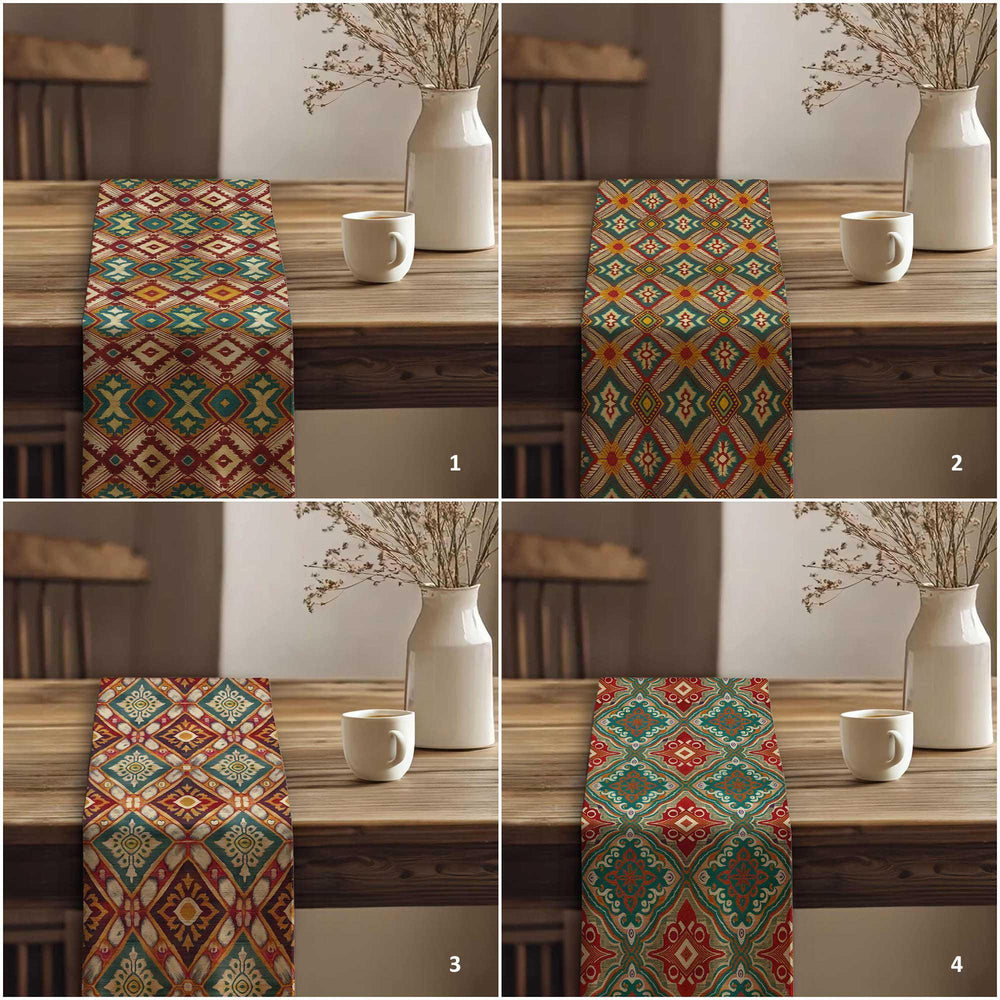 Cultural Table Runner|Eclectic Dining Table|Bohemian Tablecloth|Tribal Look Runner|Rustic Tribal Decor|Bold Ikat Design|Southwestern Runner
