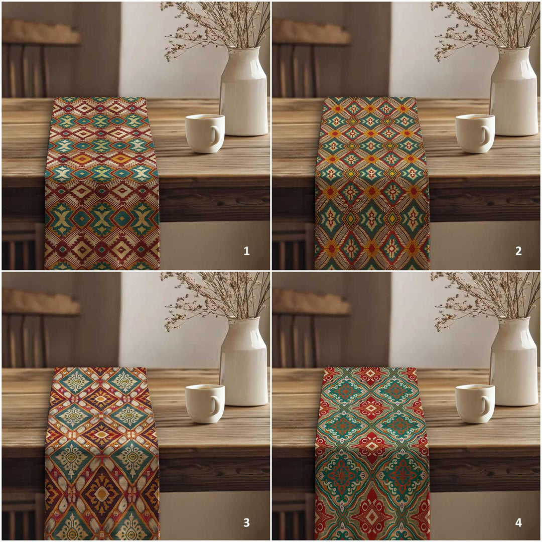 Cultural Table Runner|Eclectic Dining Table|Bohemian Tablecloth|Tribal Look Runner|Rustic Tribal Decor|Bold Ikat Design|Southwestern Runner