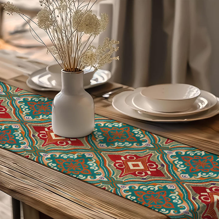 Cultural Table Runner|Eclectic Dining Table|Bohemian Tablecloth|Tribal Look Runner|Rustic Tribal Decor|Bold Ikat Design|Southwestern Runner