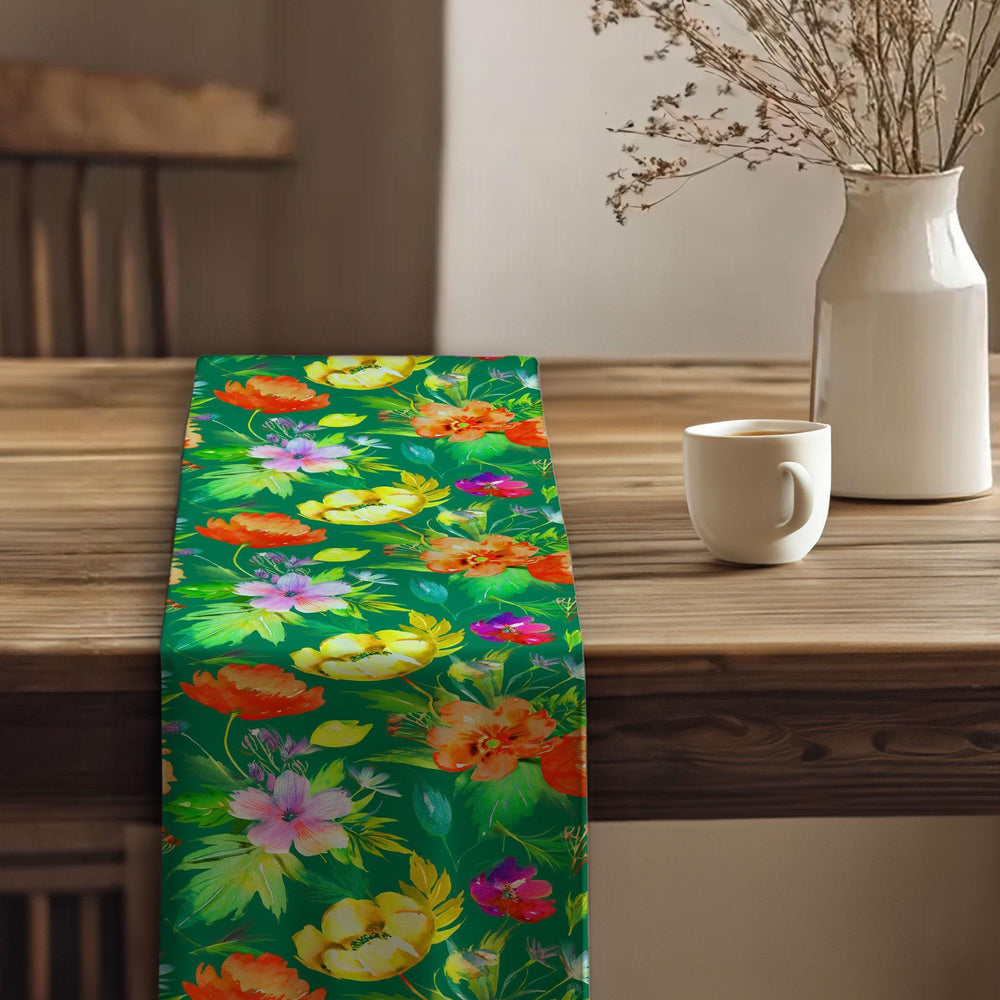 Flower Theme Runner|Boho Table Runner|Farmhouse Runner|Table Centerpiece|Floral Tablecloth|Cozy Kitchen Decor|Spring Tabletop