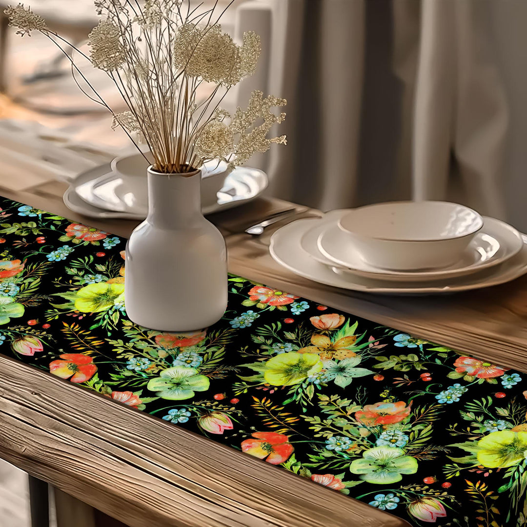 Flower Theme Runner|Boho Table Runner|Farmhouse Runner|Table Centerpiece|Floral Tablecloth|Cozy Kitchen Decor|Spring Tabletop