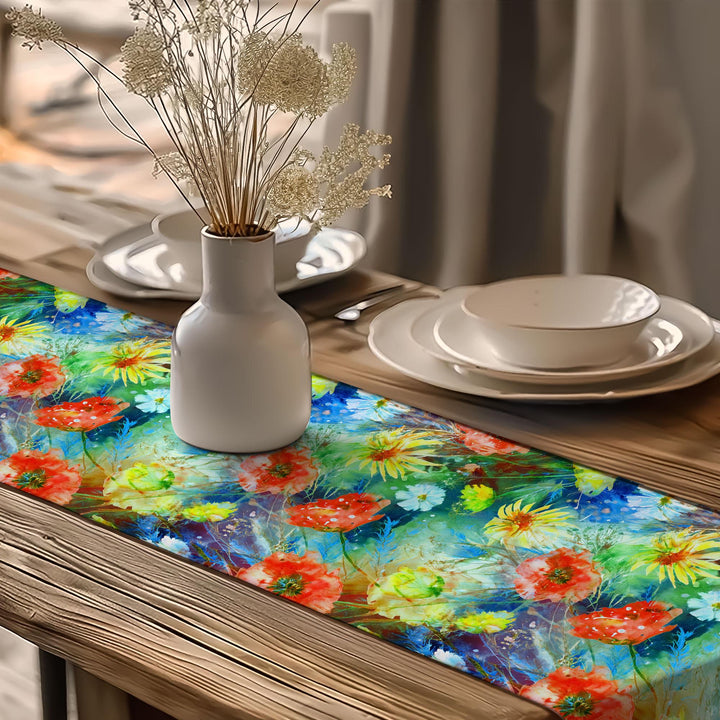 Flower Theme Runner|Boho Table Runner|Farmhouse Runner|Table Centerpiece|Floral Tablecloth|Cozy Kitchen Decor|Spring Tabletop