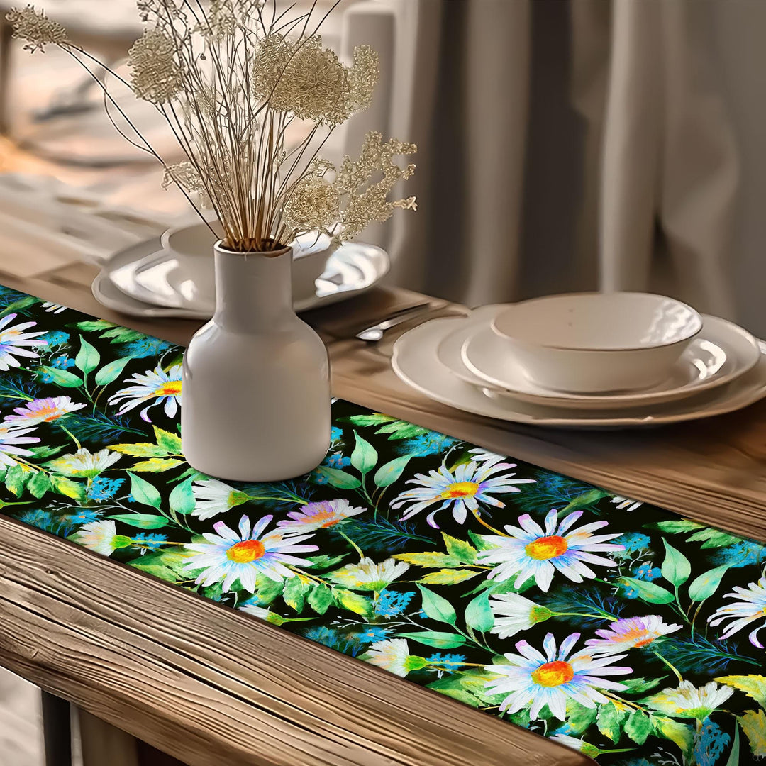 Daisy Pattern Runner|Flower Theme Runner|Floral Tablecloth|Table Centerpiece|Boho Table Runner|Rustic Home Decor|Summer Trend Runner