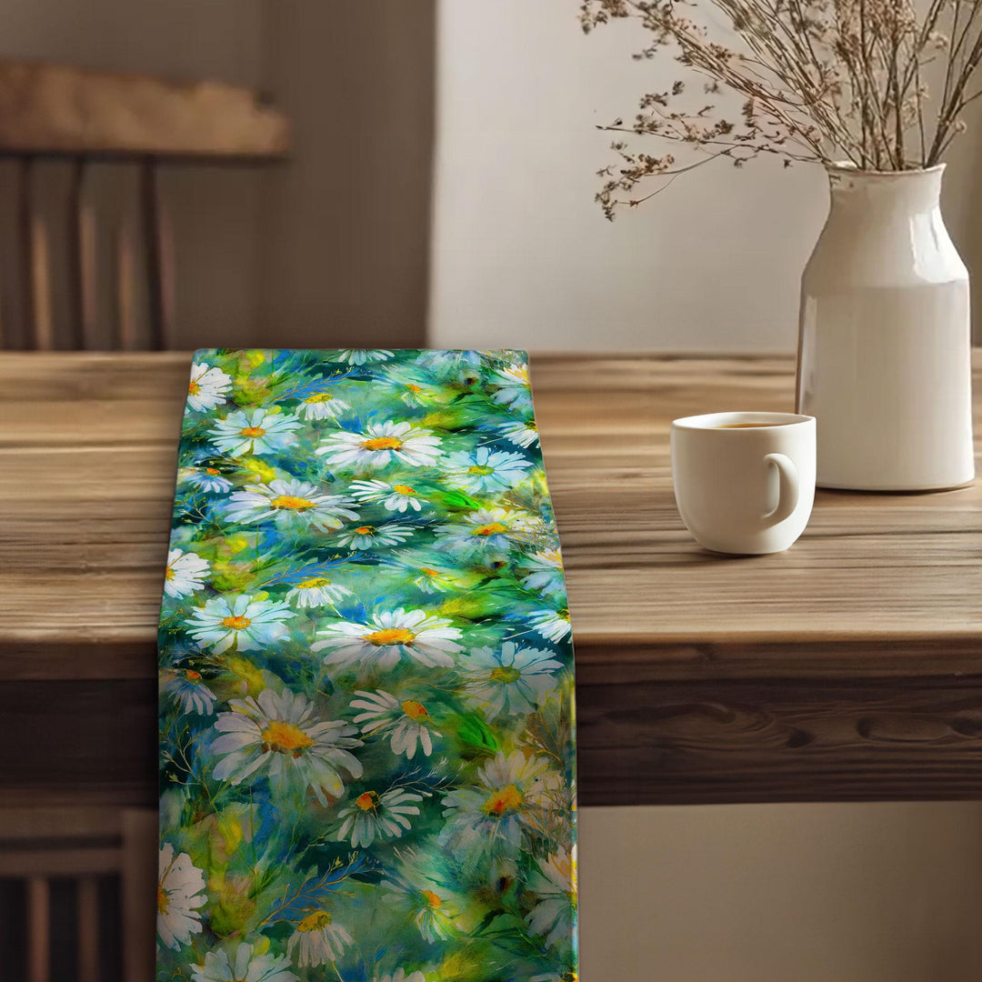 Daisy Print Runner|Boho Table Runner|Summer Trend Runner|Rustic Home Decor|Table Centerpiece|Flower Theme Runner|Floral Tablecloth