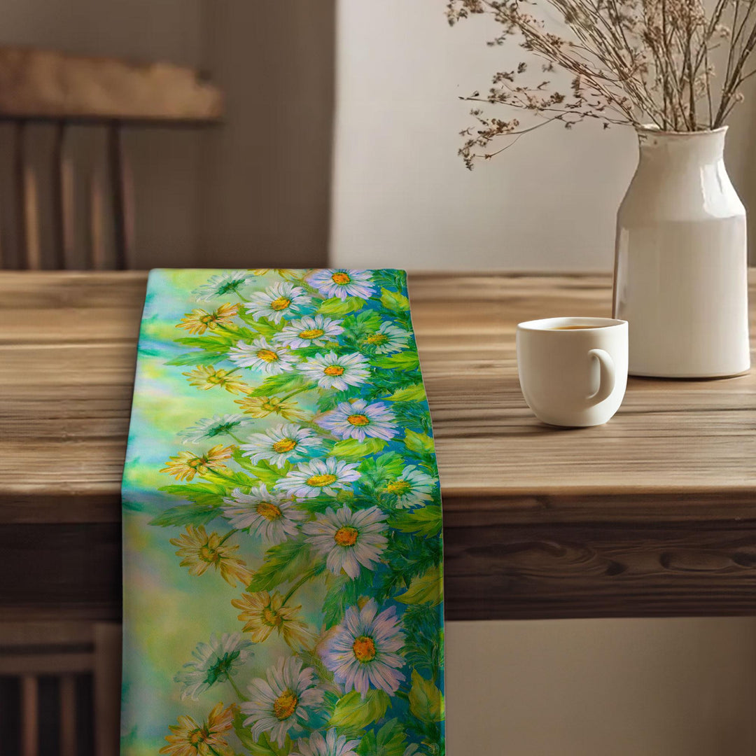 Daisy Print Runner|Boho Table Runner|Summer Trend Runner|Rustic Home Decor|Table Centerpiece|Flower Theme Runner|Floral Tablecloth