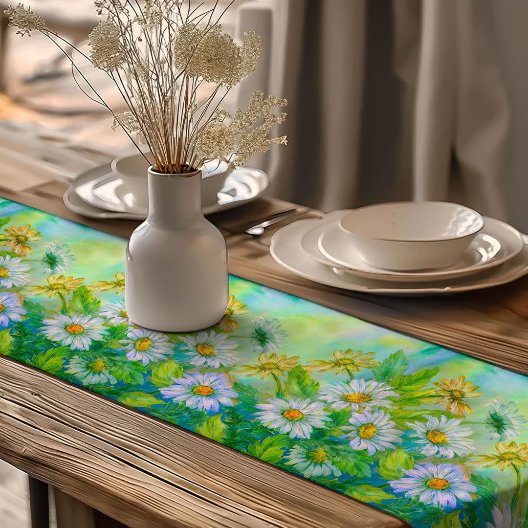 Daisy Print Runner|Boho Table Runner|Summer Trend Runner|Rustic Home Decor|Table Centerpiece|Flower Theme Runner|Floral Tablecloth
