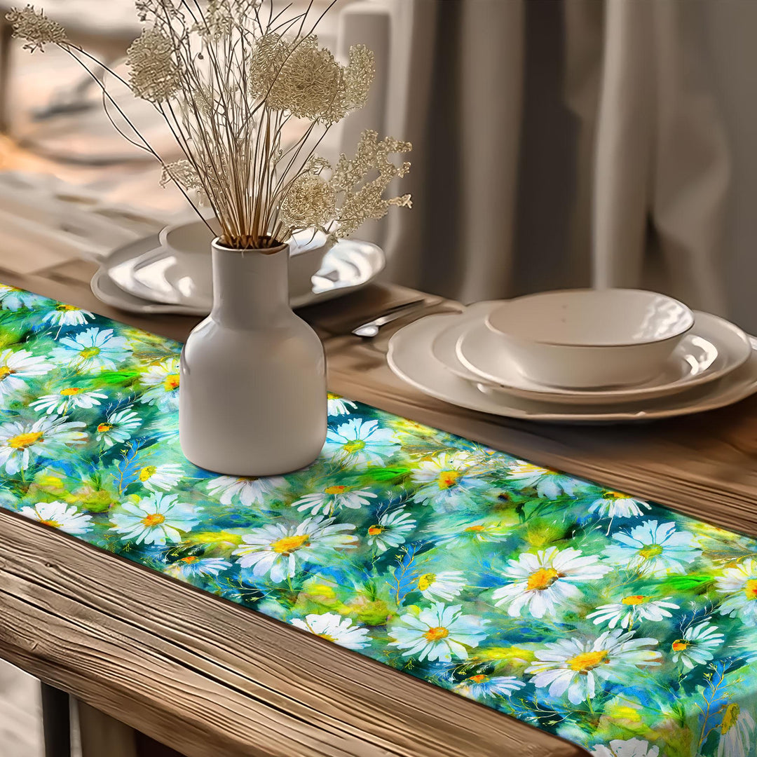 Daisy Print Runner|Boho Table Runner|Summer Trend Runner|Rustic Home Decor|Table Centerpiece|Flower Theme Runner|Floral Tablecloth