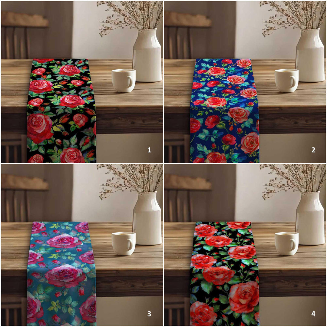 Rose Print Runner|Flower Theme Runner|Summer Trend Runner|Table Centerpiece|Spring Tabletop|Floral Tablecloth|Rustic Home Decor