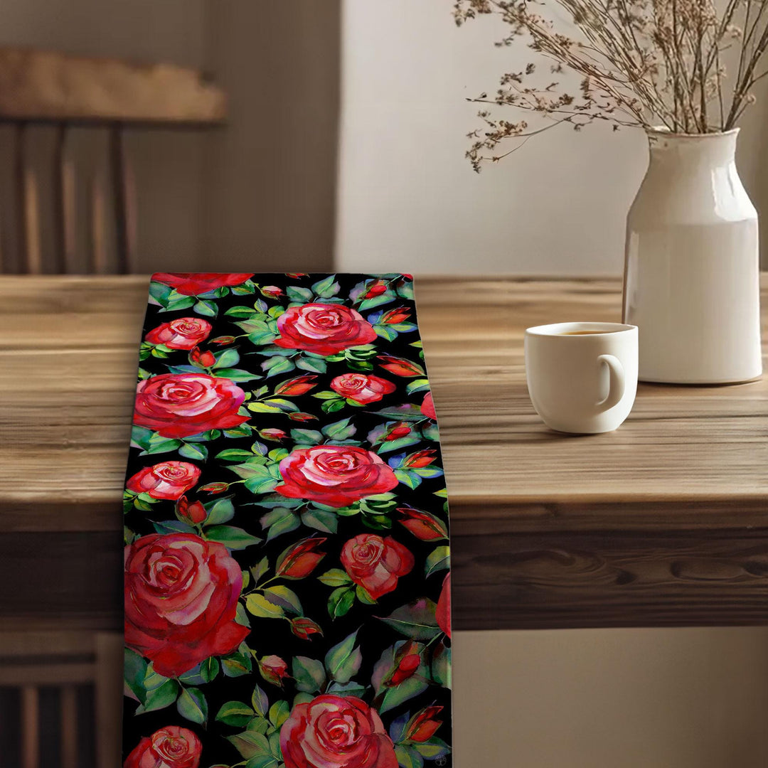 Rose Print Runner|Flower Theme Runner|Summer Trend Runner|Table Centerpiece|Spring Tabletop|Floral Tablecloth|Rustic Home Decor