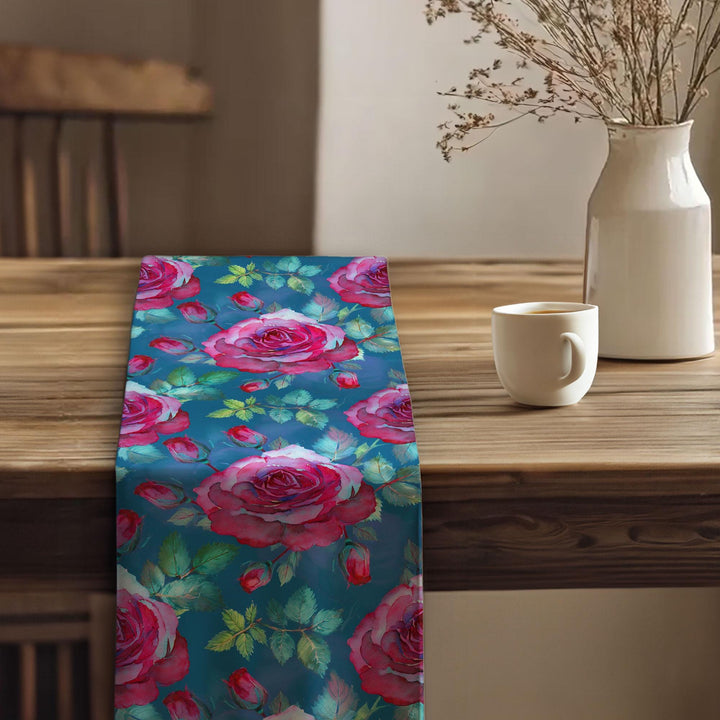 Rose Print Runner|Flower Theme Runner|Summer Trend Runner|Table Centerpiece|Spring Tabletop|Floral Tablecloth|Rustic Home Decor