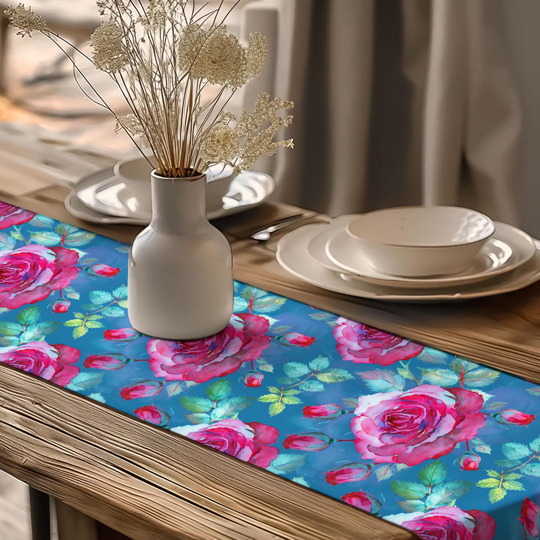 Rose Print Runner|Flower Theme Runner|Summer Trend Runner|Table Centerpiece|Spring Tabletop|Floral Tablecloth|Rustic Home Decor