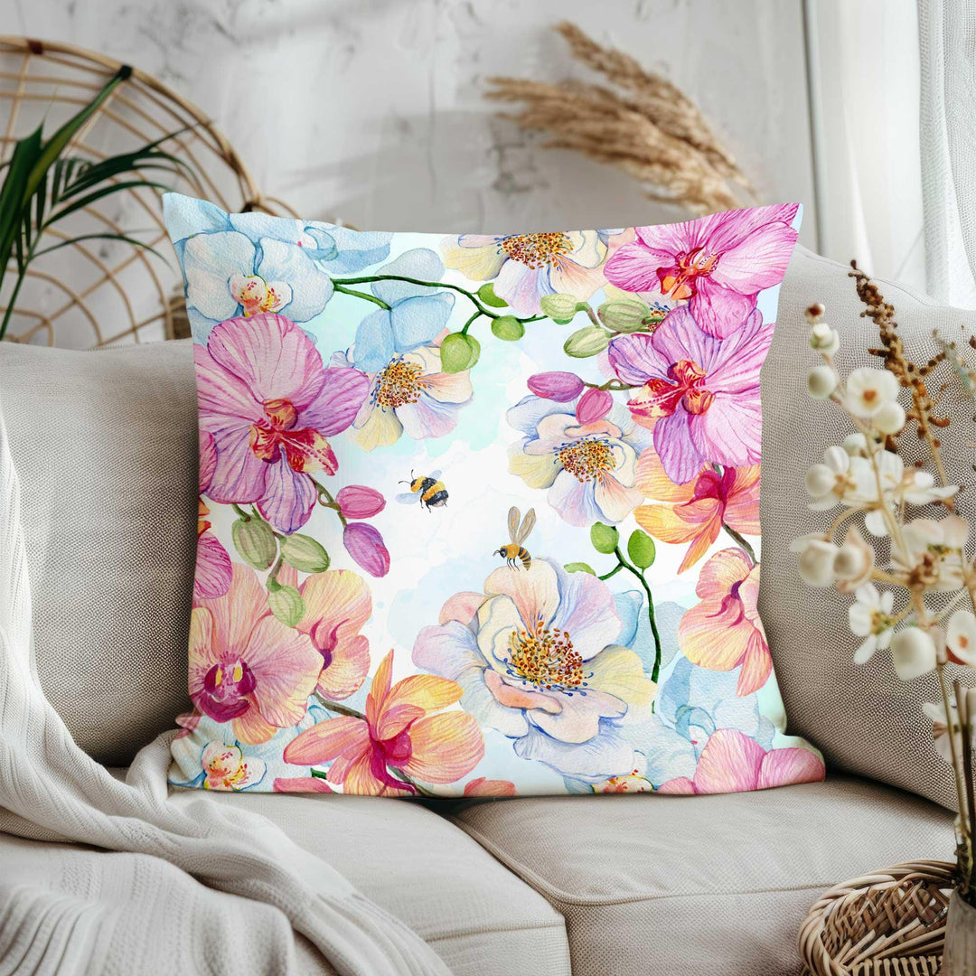 Cozy Floral Cushion Cover|Summer Trend Home Decor|Housewarming Throw Pillowcase|Farmhouse Pink Pillowtop|Butterfly Print Pillow Cover