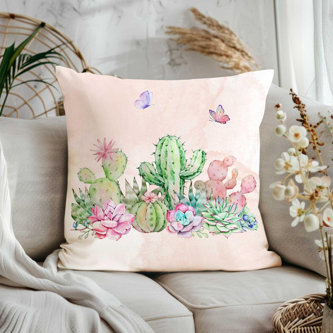 Cactus Print Pillow Cover|Housewarming Cushion Cover|Farmhouse Throw Pillowcase|Botanical Pillowtop|Succulent Home Decor|Gift for Her