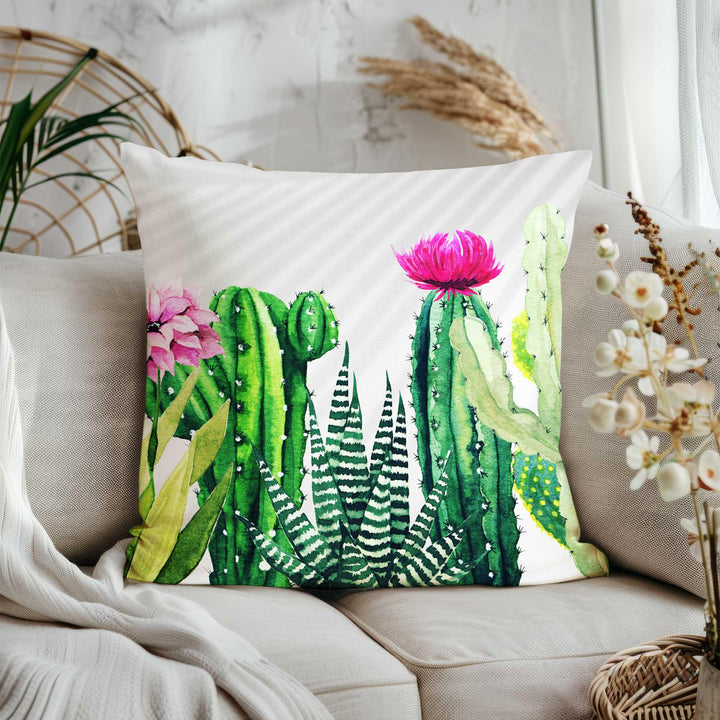 Cactus Print Pillow Cover|Housewarming Cushion Cover|Farmhouse Throw Pillowcase|Botanical Pillowtop|Succulent Home Decor|Gift for Her