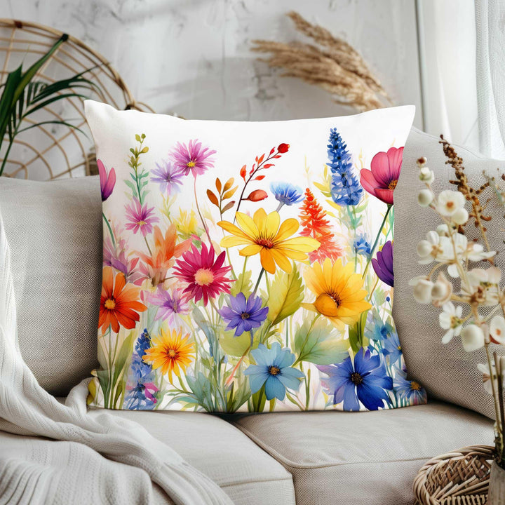 Wildflower Pillow Cover|Colorful Home Decor|Floral Cushion Cover|Farmhouse Throw Pillowcase|Housewarming Pillowtop|Modern Pillowtop