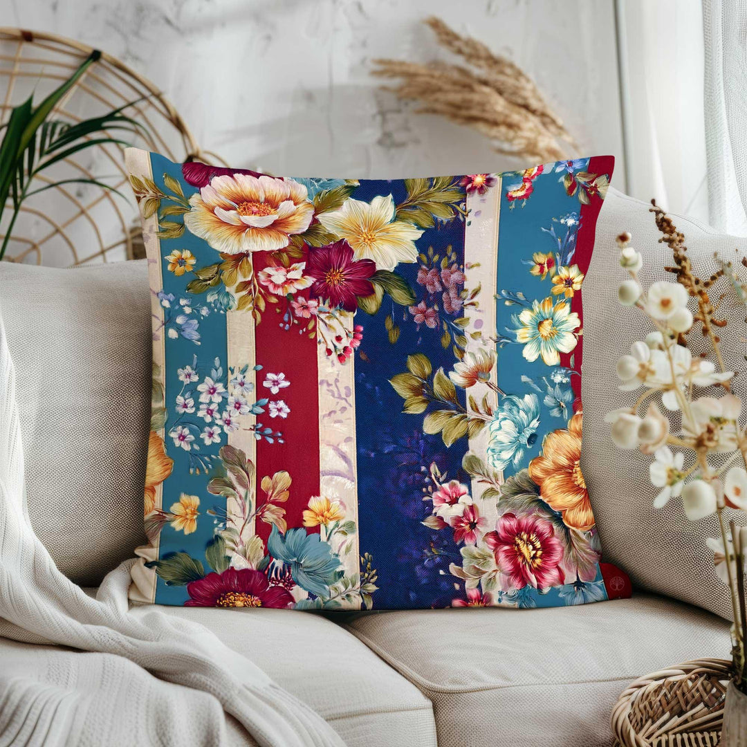 Cozy Striped Floral Cushion Cover|Housewarming Home Decor|Farmhouse Throw Pillowcase|Summer Trend Pillow Cover|Floral Pillowtop