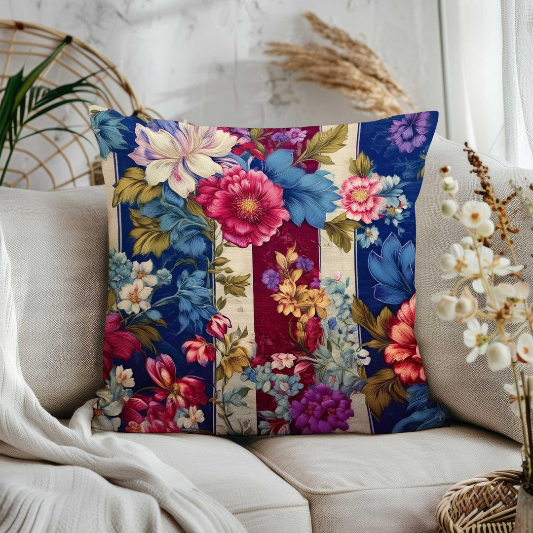 Cozy Striped Floral Cushion Cover|Housewarming Home Decor|Farmhouse Throw Pillowcase|Summer Trend Pillow Cover|Floral Pillowtop